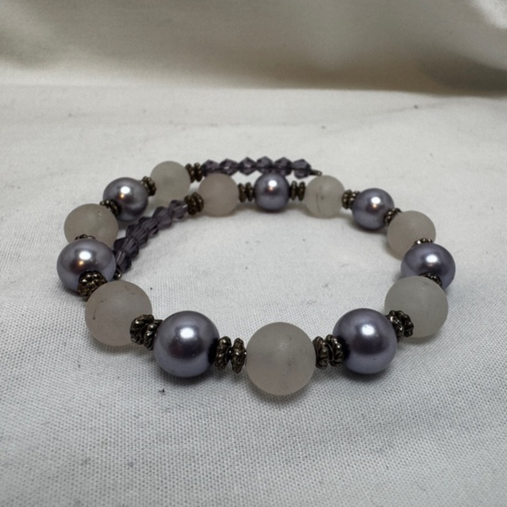 Handmade Beaded Bracelet Pink Quartz and Crystal Wired